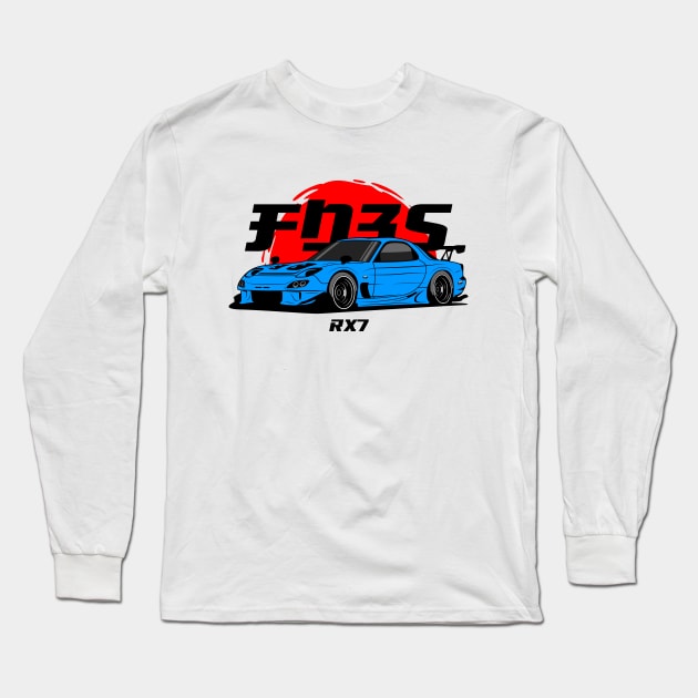 Blue RX 7 JDM Long Sleeve T-Shirt by GoldenTuners